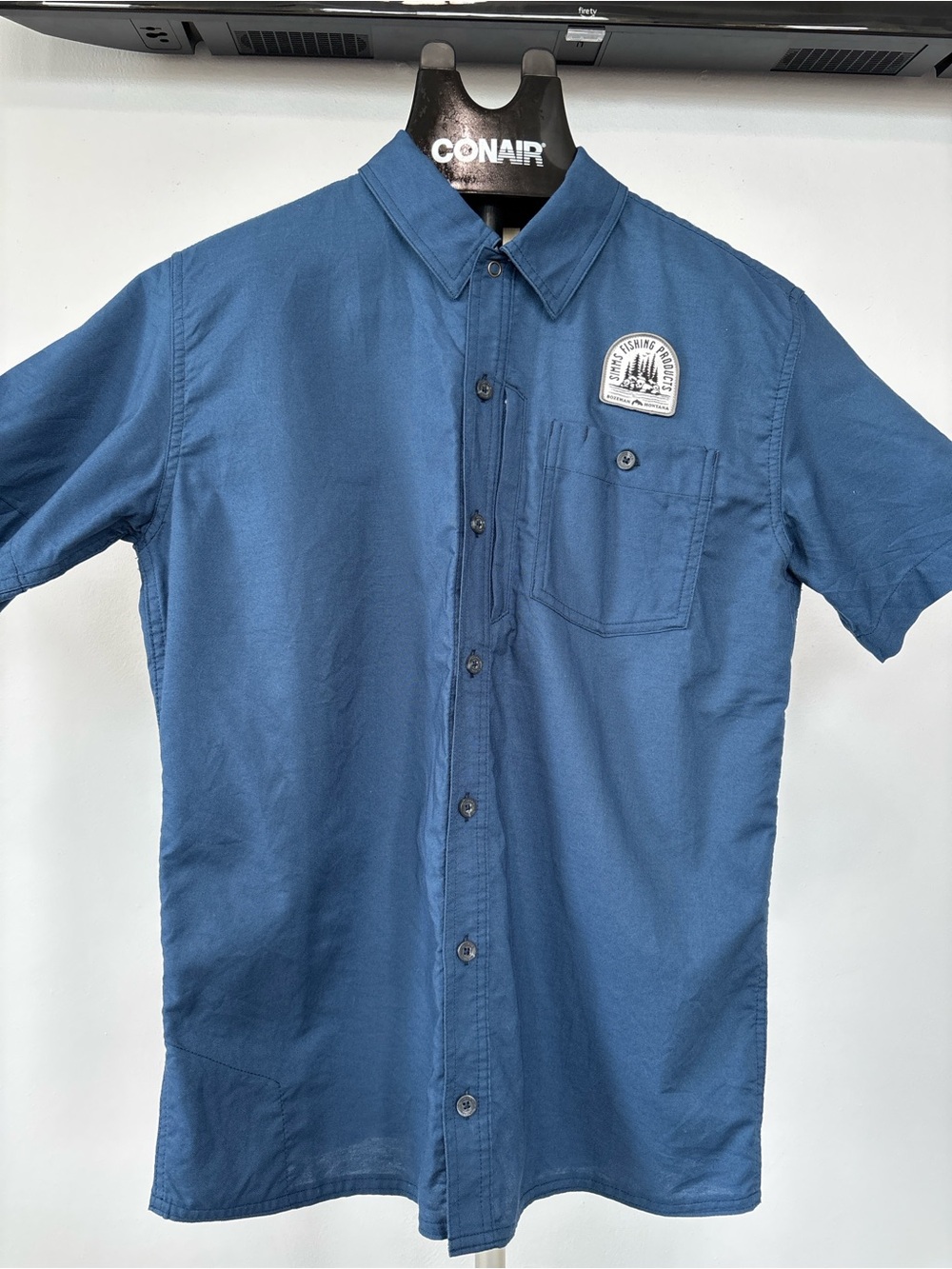 Simms Blue Short Sleeve Button-Up Fishing Shirt
